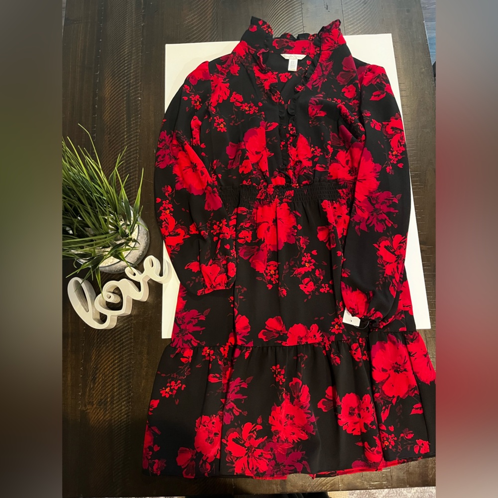London Times Women’s Floral Black and Red Dress